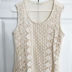 Cream Crochet Sleeveless Top